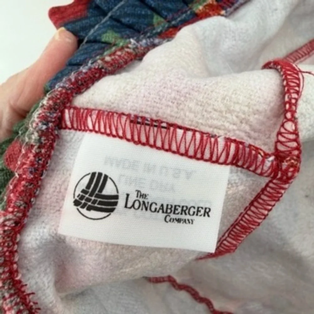 Longaberger 1993 Handwoven Round Basket Leather Handles Southwestern Liner USA